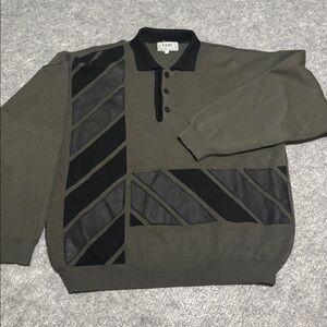 Vintage '80s Black & Olive Leather Patch Sweater Edic